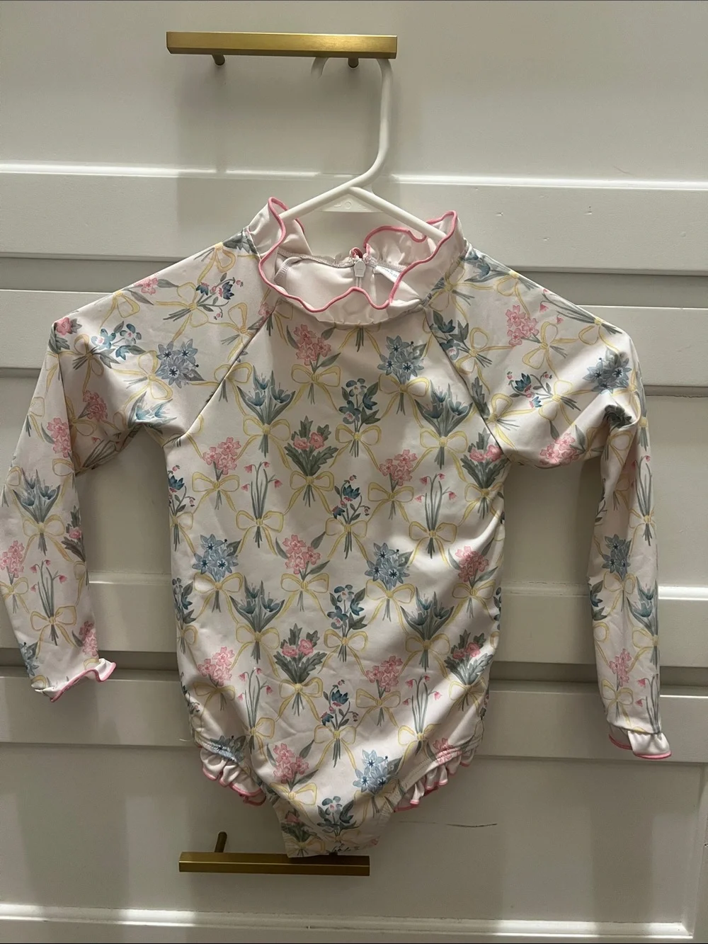 Girls' Floral Long-Sleeve Rash Guard One-Piece - Pink/Blue